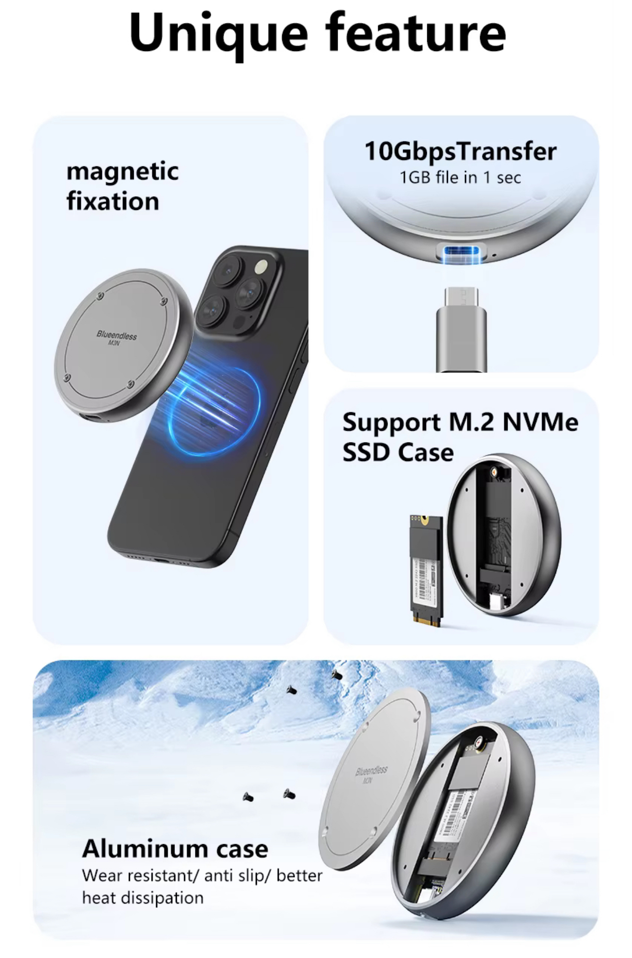 C3B0001 Mobile Storage Enclosure M.2 NVME For SSD Up To 2TB 3